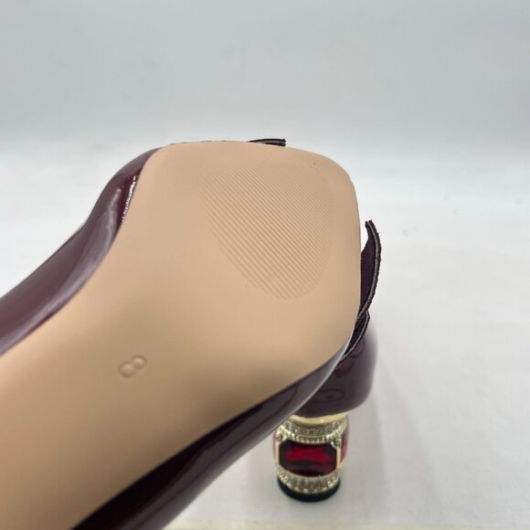 FSJ Dark Grayish Purple Pointed Toe Crystal Rhinestone Bow Block Low Heel Pump - Picture 6 of 8